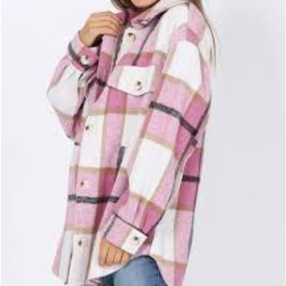 Women's Pink and White Plaid Utility Jacket